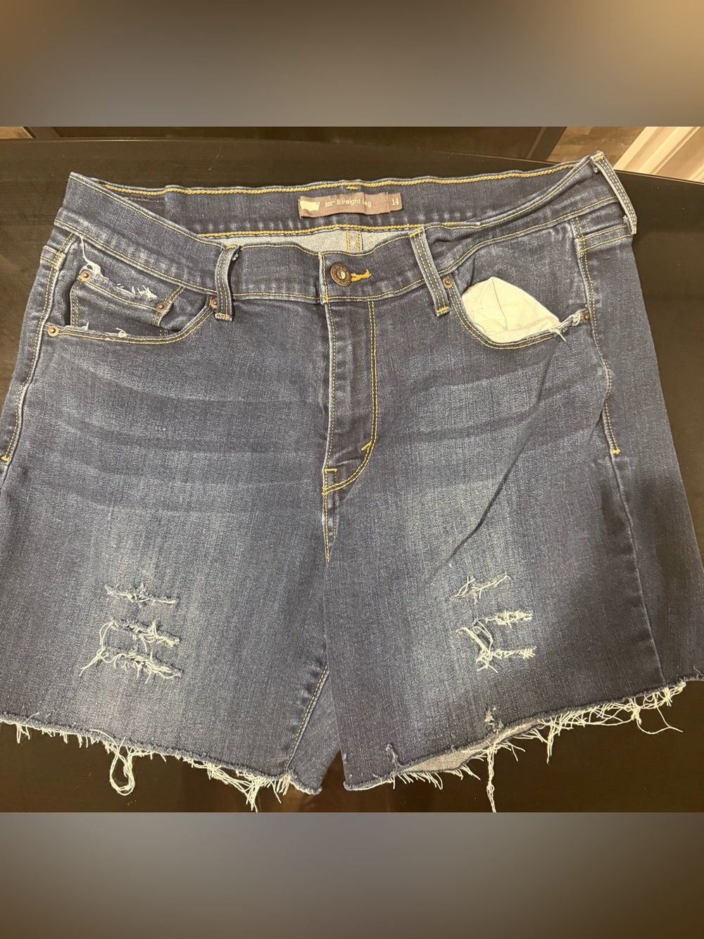 Denim Cutoff Shorts in Dark Blue